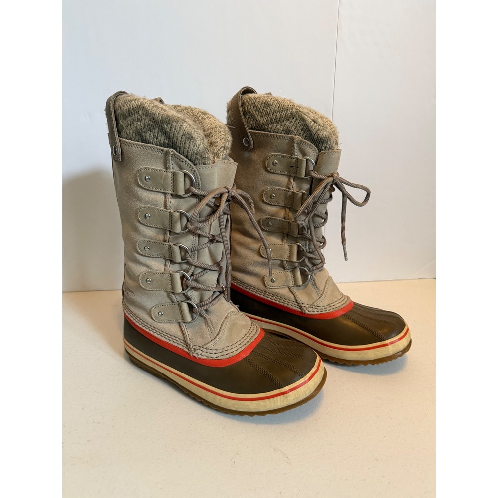 Sorel Joan of Arctic Waterproof Winter Boots Suede Duck Boots Brown Tan Red 7